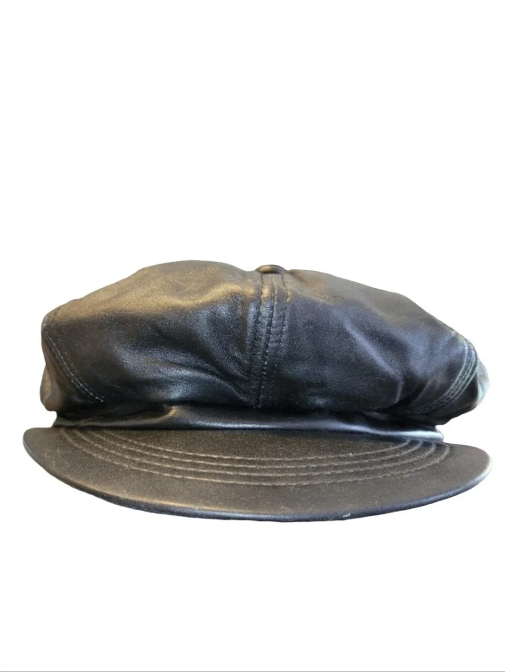 Genuine Leather Black Driving Cap Newsboy Hat 57mm (US Size 7 1/8) Med